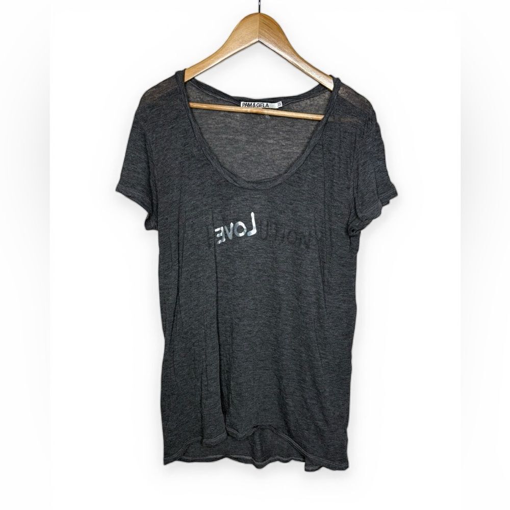 Pam & Gela heather gray short-sleeve t-shirt metallic "LOVE" graphic Size L